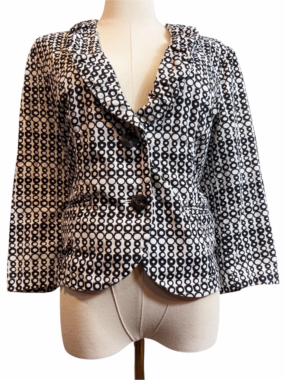 Cabi Du Jour Geometric Circle Boho Blazer Jacket 3/4 Sleeve FLAWS